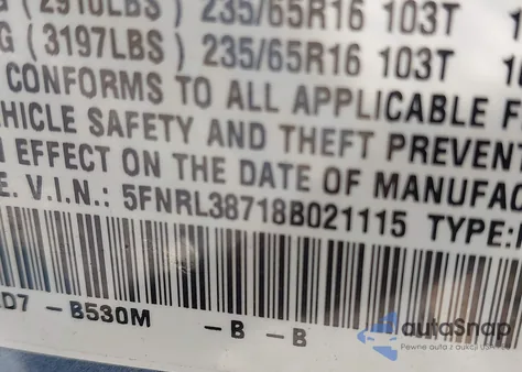 2008 Honda Odyssey Ex-L из США, поврежденный, VIN 5FNRL38718B021115